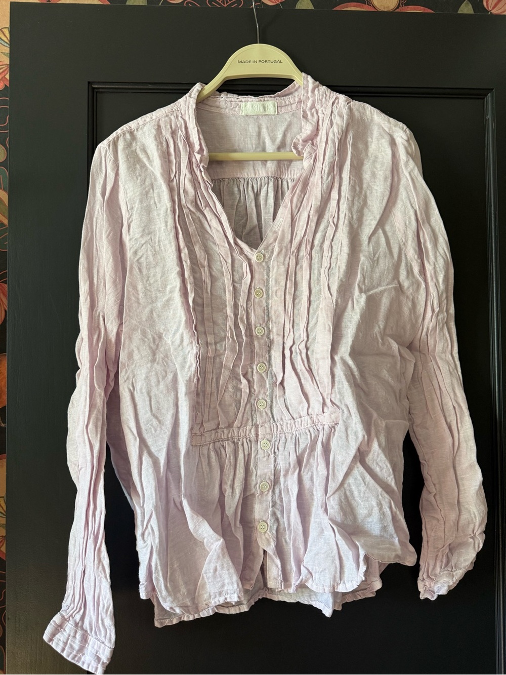 CP Shades Linen Shirt Ruffles Lavender Purple Made In US Size M Blouse